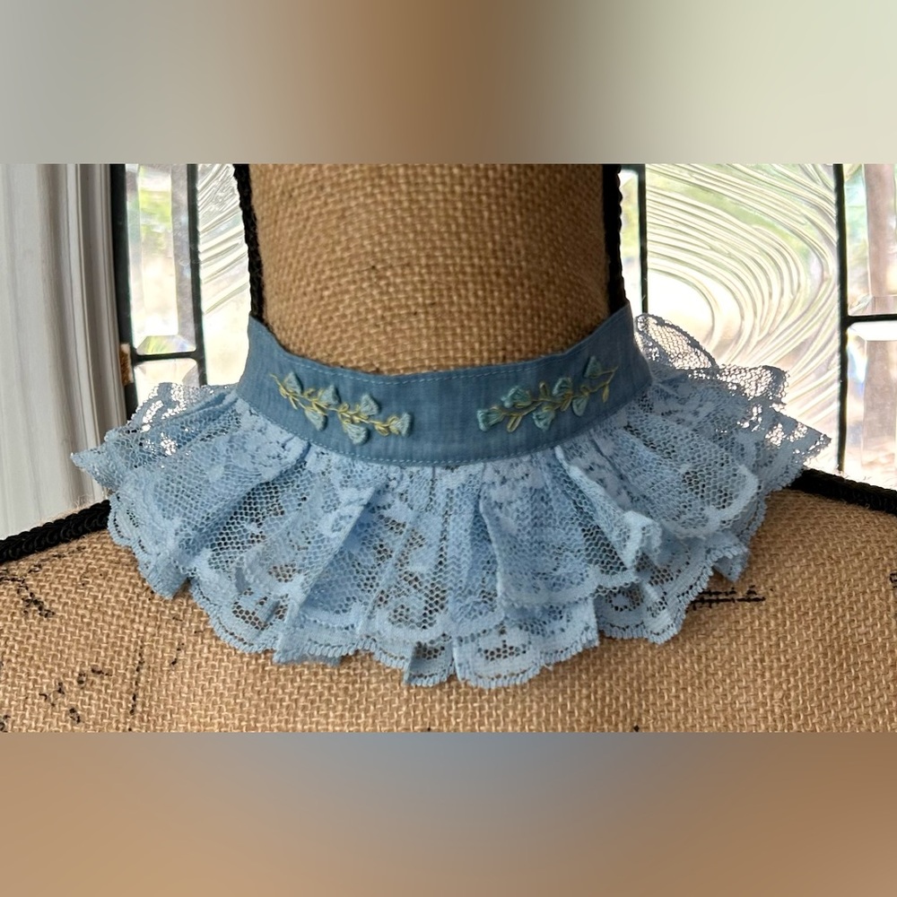 Blue Lace Choker with Embroidered Details